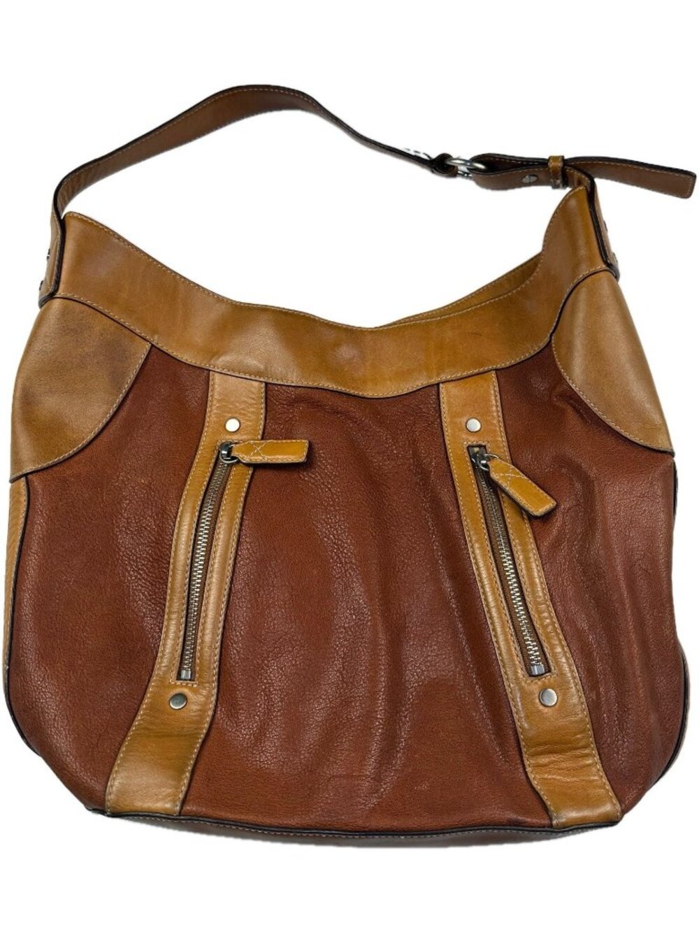 Cole Haan genuine leather oversized shoulder handbag purse Brown Tan